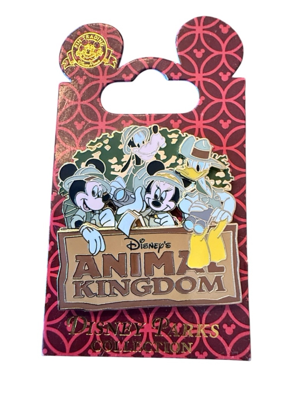 Disney Animal Kingdom Safari Pin Mickey Minnie Donald Goofy On Card